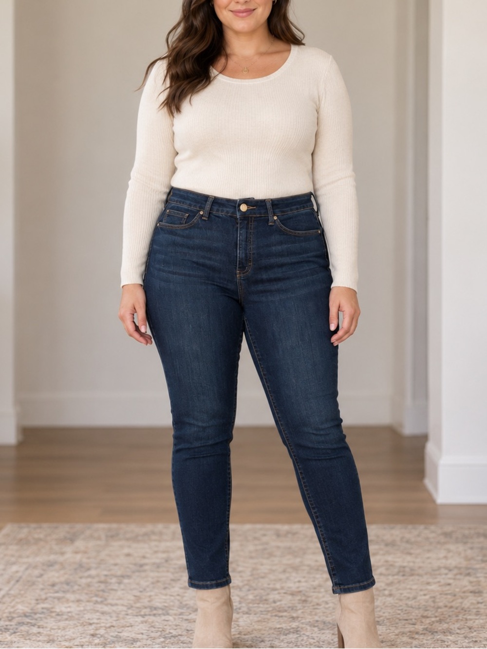 Seven7 Dark Indigo Denim Jeans with Gold Button